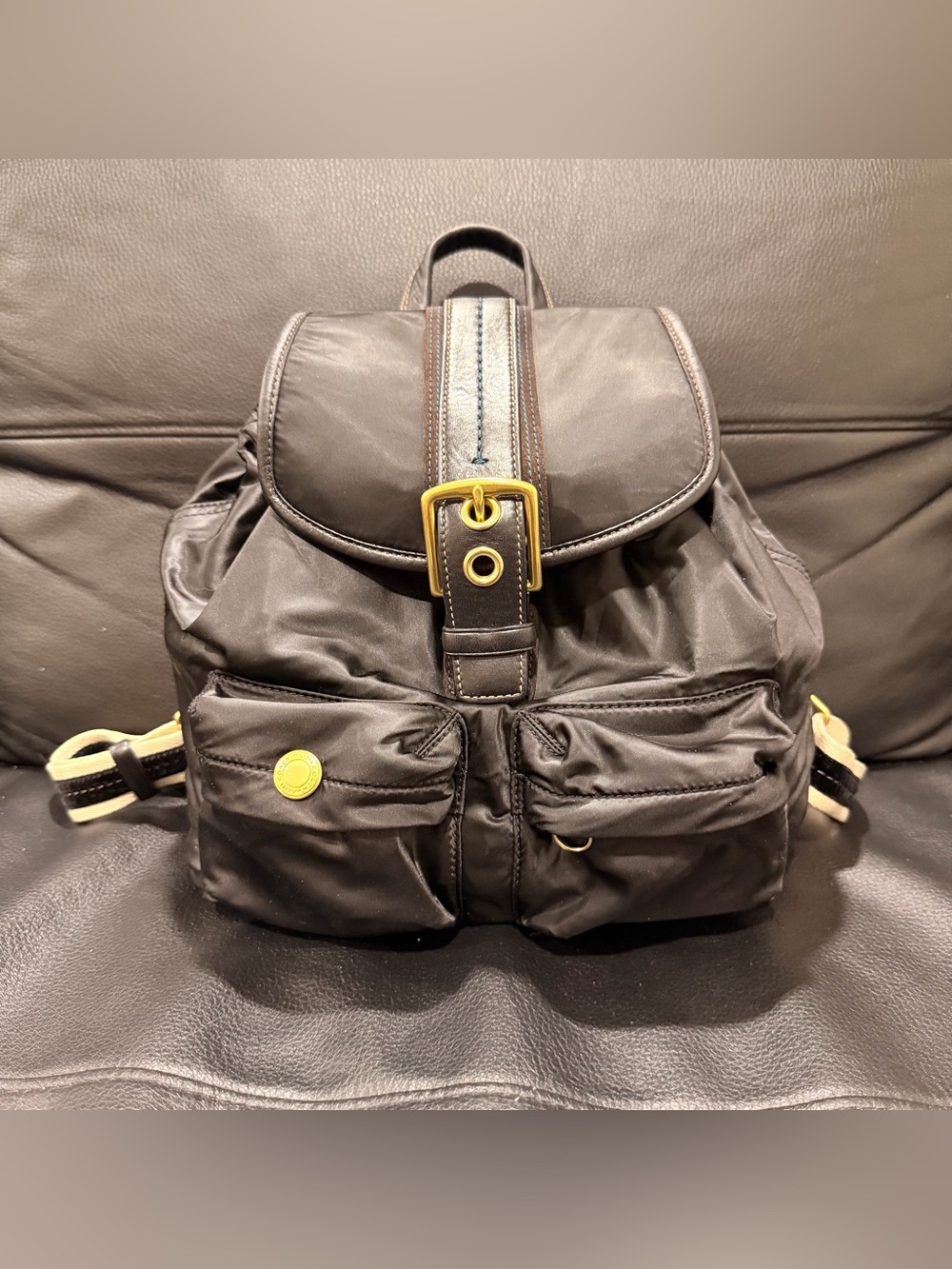 Coach Y2K Nylon Cargo Backpack - Black w/ Gold Hardware Vintage